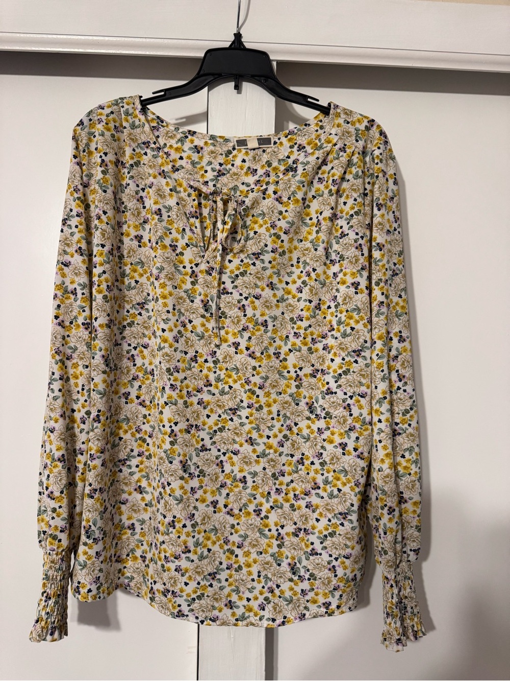 Women's Floral Tie-Neck Blouse in Yellow